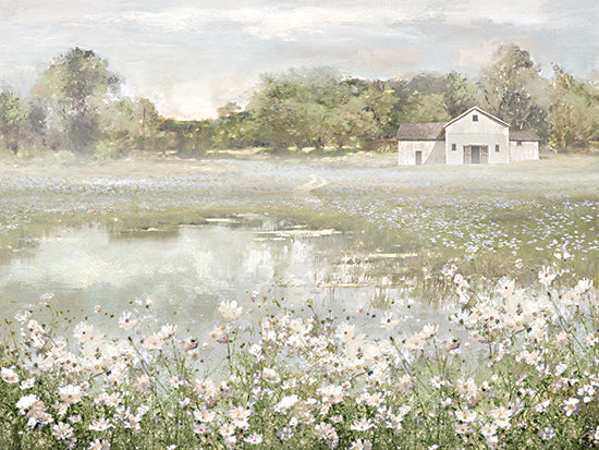 Amber Sterling AS525 - AS525 - The Pond's Floral Embrace - 16x12 farm pond, white flowers, barn, meadow from Penny Lane