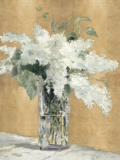Amber Sterling AS544 - AS544 - Golden Lilacs - 12x16 still life, floral arrangement, white lilacs, vase with flowers, neutral background, elegant botanical painting, realistic floral art, classic composition from Penny Lane