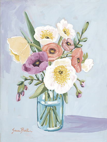 Sara Baker BAKE361 - BAKE361 - Spring Bouquet - 12x16 floral bouquet, colorful flowers, mason jar vase, pastel tones, cheerful composition, still life, springtime blooms from Penny Lane