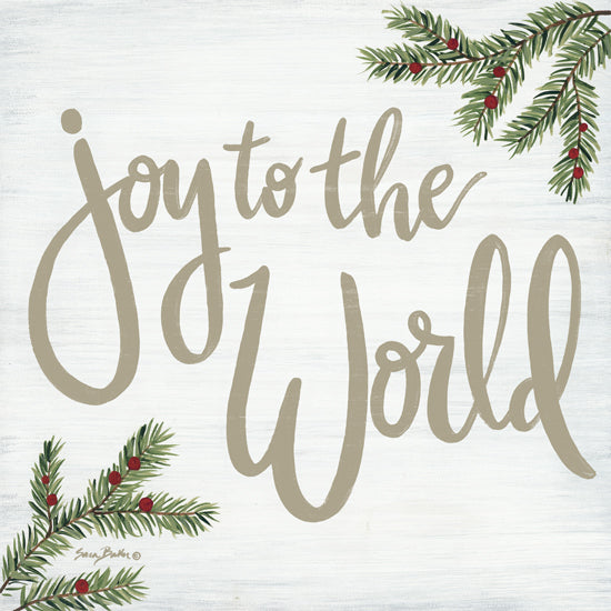 Sara Baker BAKE375 - BAKE375 - Joy to the World - 12x12 joy to the world, holiday message, festive greenery, christmas art, handwritten text, holly leaves, seasonal decor from Penny Lane