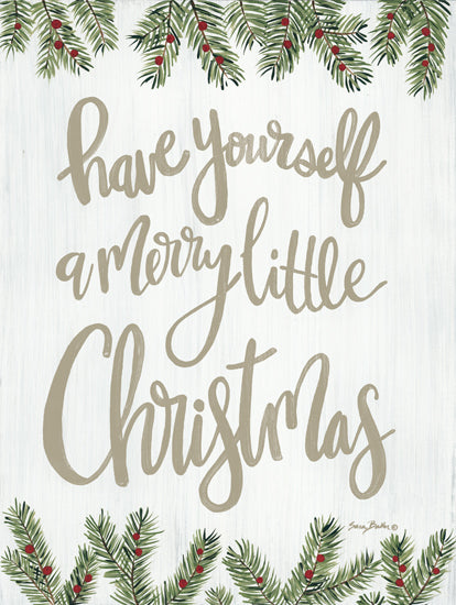 Sara Baker BAKE378 - BAKE378 - Merry Little Christmas - 12x16 merry little christmas quote, pine branches, red berries, holiday lettering, seasonal decoration, greeting artwork from Penny Lane