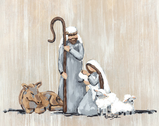 Sara Baker BAKE382 - BAKE382 - Let Your Heart Be Light - 16x12 nativity, holy family, baby Jesus, Mary and Joseph, shepherd, donkey, lambs, religious scene, birth of Christ, Christian art, neutral tones, folk style from Penny Lane