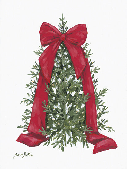 Sara Baker BAKE386 - BAKE386 - Abundantly Bowed    - 12x16 holiday tree, large red bow, festive greenery, decorated Christmas tree, winter seasonal decor, cheerful painting from Penny Lane