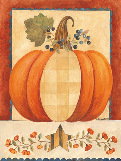 Bernadette Deming BER1531 - BER1531 - Pumpkin with Berries - 12x16 Pumpkin still life, berries, harvest, primitive folk art from Penny Lane
