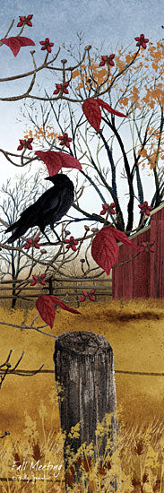 Billy Jacobs BJ1386 - BJ1386 - Fall Meeting - 6x18 autumn, crow, red barn, fall leaves, rustic, countryside, golden field, bare branches from Penny Lane