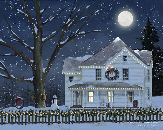 Billy Jacobs BJ1389 - BJ1389 - Christmas at Grandma's House - 16x12 Christmas eve, grandma's house, snowman, glowing windows, winter night, snow-covered tree, festive decorations from Penny Lane