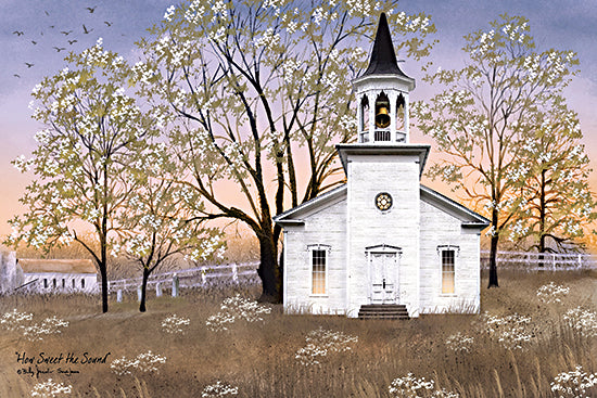 Billy Jacobs BJ1392 - BJ1392 - How Sweet the Sound - 18x12 country church, white chapel, spring trees, blooming flowers, religious countryside scene, sunrise sky, tranquility from Penny Lane