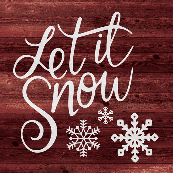 Bluebird Barn BLUE547 - BLUE547 - Let It Snow - 12x12 Let it Snow, winter typography, Christmas decor, snowflakes, red wood background, festive design from Penny Lane