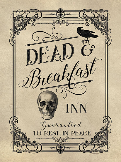 Bluebird Barn BLUE561 - BLUE561 - Dead & Breakfast - 12x16 Dead and Breakfast sign, Halloween inn sign, raven and skull, vintage scrollwork frame, spooky humor, Victorian gothic vibe from Penny Lane