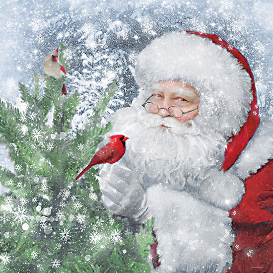Bluebird Barn BLUE576 - BLUE576 - Santa's Feathered Friends - 12x12 santa claus with cardinals, snowy background, christmas tree, red suit, traditional santa, winter forest, festive birds, holiday cheer, snowflakes from Penny Lane