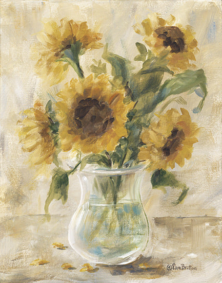 Pam Britton BR629 - BR629 - Mellow Sunflowers - 12x16 sunflowers in vase, glass jar, floral bouquet, yellow petals, rustic style, warm tones, hand-painted art, sunny interior decor from Penny Lane