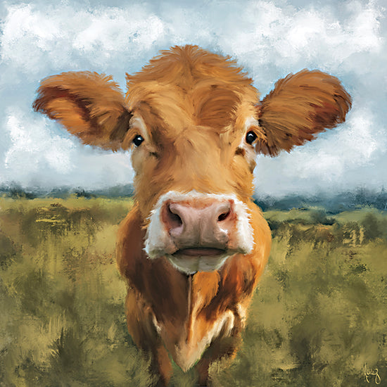 Ashley Bradley BRAD276 - BRAD276 - Cow Close Up - 12x12 Curious brown cow, pasture, green field, blue sky, farm, bovine portrait, countryside, rural, grazing, friendly from Penny Lane