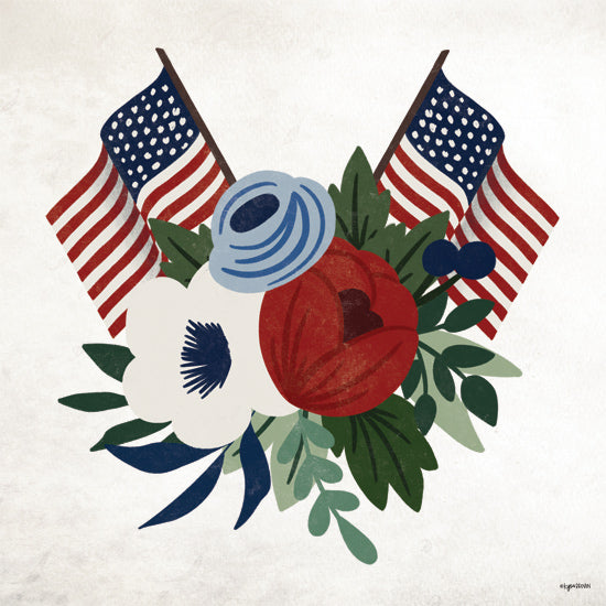 Lady Louise Designs BRO363 - BRO363 - Americana Floral - 12x12 patriotic floral arrangement, American flags, red white and blue flowers, Independence Day, Memorial Day, USA celebration, digital illustration from Penny Lane