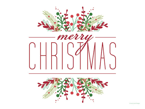 Lady Louise Designs BRO369 - BRO369 - Merry Christmas - 16x12 Merry Christmas text, holiday greenery, red and green color scheme, clean design, Christmas greeting card style from Penny Lane
