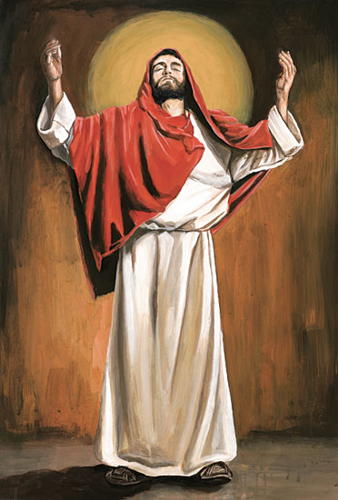 Cloverfield & Co. CC281 - CC281 - Praise Jesus - 12x18 Jesus in red robe, spiritual awakening, religious portrait, divine light, halo effect, dramatic expression from Penny Lane