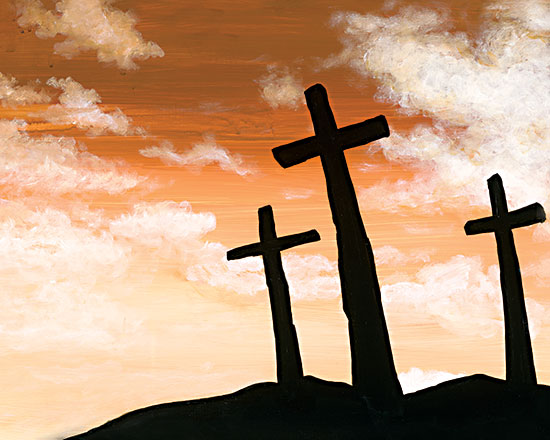Cloverfield & Co. CC288 - CC288 - Triumph of Hope - 16x12 three crosses, Good Friday, Christian faith, sunset, dramatic sky, Calvary hill, religious art from Penny Lane