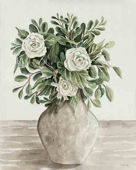 Cindy Jacobs CIN4249 - CIN4249 - Hidden Rose - 12x16 white roses, green leaves, floral arrangement, ceramic vase, watercolor painting, foliage focus, elegant still life from Penny Lane