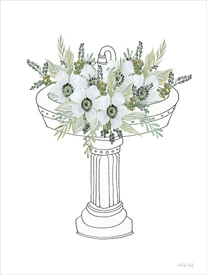 Cindy Jacobs CIN4369 - CIN4369 - Floral Sink - 12x16 white flowers, green foliage, floral arrangement in vintage sink, botanical bath art, farmhouse style, detailed watercolor from Penny Lane
