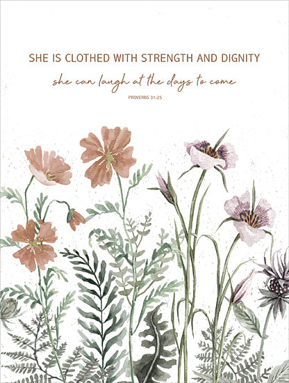 Cindy Jacobs CIN4378 - CIN4378 - Strength and Dignity - 12x16 proverbs 31:25 art, scripture quote poster, watercolor flowers, christian wall decor, encouraging bible verse, botanical inspiration from Penny Lane