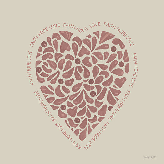 Cindy Jacobs CIN4427 - CIN4427 - Faith Hope Love Heart - 12x12 heart motif, maroon floral pattern, faith hope love quote, inspirational artwork, typography art, positive affirmation, decorative symbol from Penny Lane
