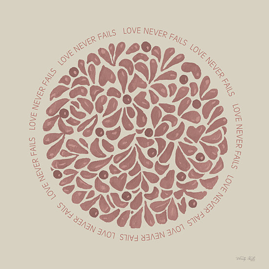 Cindy Jacobs CIN4428 - CIN4428 - Love Never Fails - 12x12 circle motif, maroon floral pattern, love never fails quote, symmetrical design, inspirational artwork, typographic ring, motivational from Penny Lane