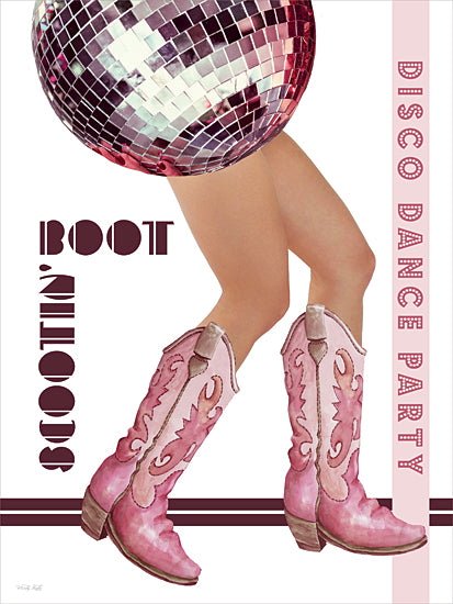 Cindy Jacobs CIN4475 - CIN4475 - Boot Scootin' Disco Dance - 12x16 boot scootin, disco dance party, pink cowgirl boots, mirror ball, retro party art, watercolor disco, dance celebration, glam western vibe from Penny Lane