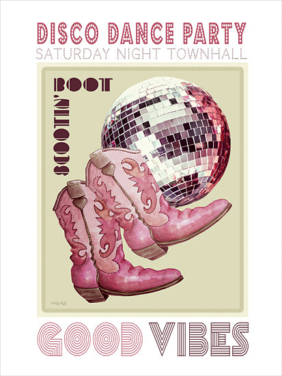 Cindy Jacobs CIN4476 - CIN4476 - Disco Dance Party - 12x16 disco dance party, Saturday night townhall, pink cowboy boots, glitter disco ball, retro typography, watercolor art, upbeat vibes from Penny Lane