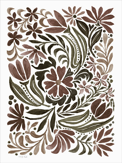 Cindy Jacobs CIN4490 - CIN4490 - Quilted Blooms I - 12x16 earth tones floral, brown and green flowers, abstract botanical, foliage art, earthy floral patterns, watercolor design, stylized leaves, bohemian decor from Penny Lane