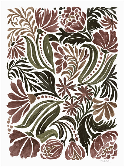 Cindy Jacobs CIN4491 - CIN4491 - Quilted Blooms II - 12x16 earth tones bouquet, burgundy flowers, botanical elements, abstract florals, watercolor art, warm tones design, leafy pattern, nature decor from Penny Lane