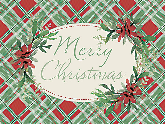Cindy Jacobs CIN4536 - CIN4536 - Merry Christmas - 16x12 Merry Christmas, holiday card, plaid background, festive wreath, red and green decor, watercolor holiday art, seasonal greeting from Penny Lane