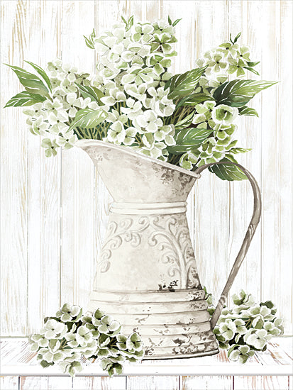 Cindy Jacobs CIN4577 - CIN4577 - Antiqued Arrangement - 12x16 White hydrangeas in vintage pitcher, farmhouse floral still life from Penny Lane