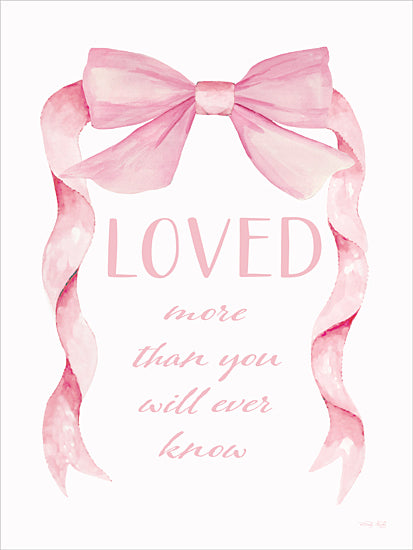 Cindy Jacobs CIN4686 - CIN4686 - Loved More - 12x16 pink bow, loved more than you will ever know, inspirational art, feminine print, ribbon with text, girly watercolor, pastel motivation, decorative from Penny Lane