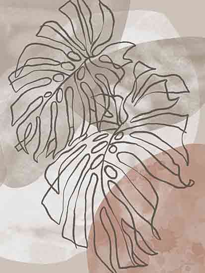 Cat Thurman Designs CTD178 - CTD178 - Layered Leaves 2 - 12x16 abstract monstera leaf line drawing, layered watercolor background, soft pastel shapes, minimal tropical art, organic foliage patterns from Penny Lane