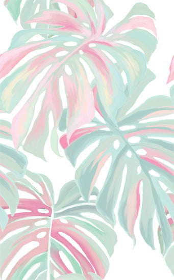 Cat Thurman Designs CTD318 - CTD318 - Pastel Monstera Leaves - 12x18 pastel leaves, monstera plant, tropical pattern, soft tones, mint and pink, abstract foliage, minimalist decor, botanical wallpaper from Penny Lane