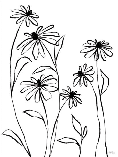Cat Thurman Designs CTD321 - CTD321 - Simple Blooms I - 12x16 line drawing, daisies, wildflowers, minimal art, black and white floral sketch, hand-drawn stems and leaves, botanical illustration from Penny Lane
