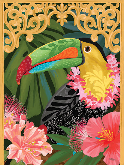 Cat Thurman Designs CTD333 - CTD333 - Tropical Toucan - 12x16 toucan bird, tropical flowers, ornate design, floral necklace, vibrant feathers, jungle theme, tropical wildlife, decorative border from Penny Lane