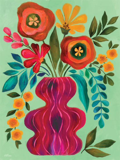 Cat Thurman Designs CTD345 - CTD345 - Bright Funky Bouquet - 12x16 folk art floral painting, bold and colorful flowers, bohemian style, expressive brush strokes, handmade illustration from Penny Lane