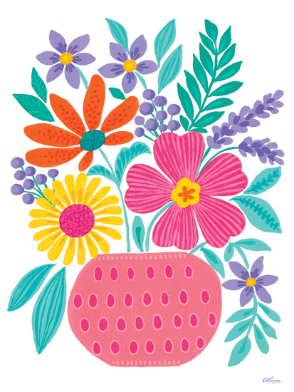 Cat Thurman Designs CTD348 - CTD348 - Pink Potted Flowers - 12x16 folk art floral painting, bright flowers, bohemian style, playful floral arrangement, colorful decorative art from Penny Lane