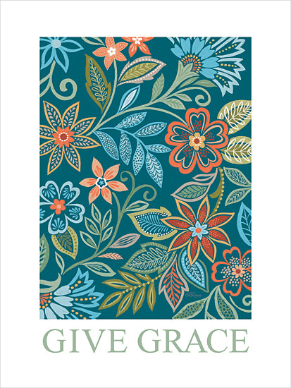 Cat Thurman Designs CTD355 - CTD355 - Give Grace - 12x16 serenity poster, floral pattern, pastel green, peaceful decor, calming art, botanical wallpaper, wall quote art from Penny Lane