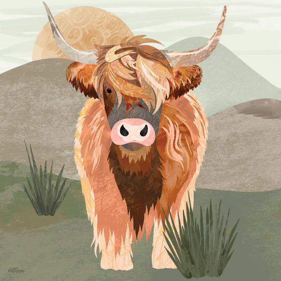Cat Thurman Designs CTD360 - CTD360 - Rusty Ringlets - 12x12 highland cow, pastoral scene, countryside landscape, textured fur, stylized farm animal, rustic background, gentle expression from Penny Lane