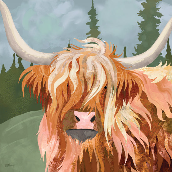 Cat Thurman Designs CTD368 - CTD368 - Fringed Friend - 12x12 highland cow, shaggy fur, farm animal, rustic background, horns, countryside, Scottish cattle, painterly texture from Penny Lane