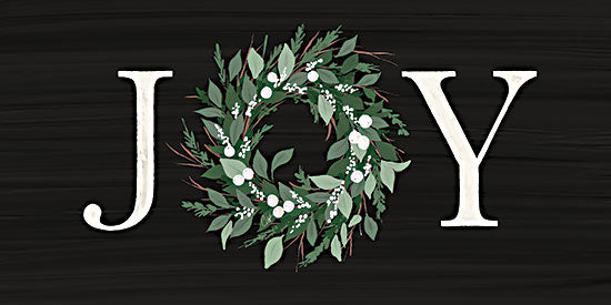 Cat Thurman Designs CTD376 - CTD376 - Joy Sign - 18x9 JOY typography, holiday wreath, green foliage, berries, minimalist Christmas decor, winter holiday greeting, elegant black background from Penny Lane