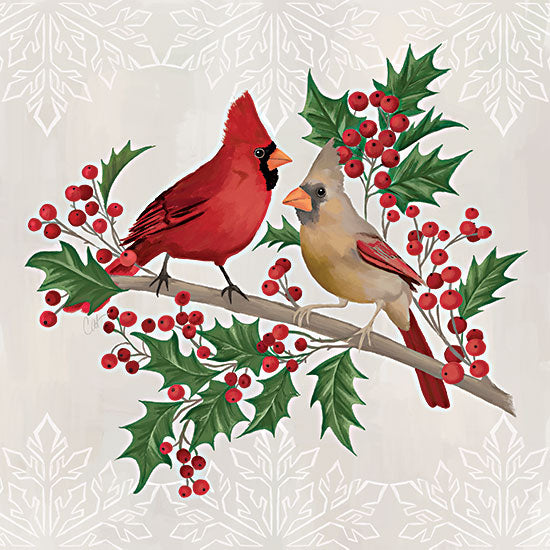 Cat Thurman Designs CTD377 - CTD377 - Snowflakes and Cardinals - 12x12 Christmas cardinals, red berries, holly leaves, winter birds, festive greenery, holiday nature scene, snowflake background from Penny Lane