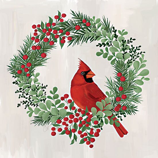 Cat Thurman Designs CTD378 - CTD378 - Christmas Cardinal Wreath    - 12x12 butterfly art, yellow and green wings, symmetrical design, insect painting, swallowtail butterfly, nature decor, quilt pattern background from Penny Lane