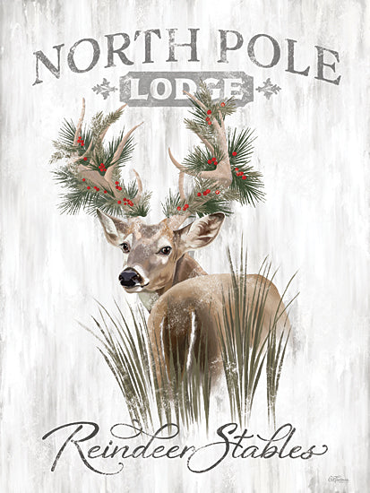 Cat Thurman Designs CTD380 - CTD380 - Reindeer Stables - 12x16 reindeer lodge sign, North Pole decor, festive antlers with pine, holiday signage, Christmas wildlife art, snowy lodge theme from Penny Lane