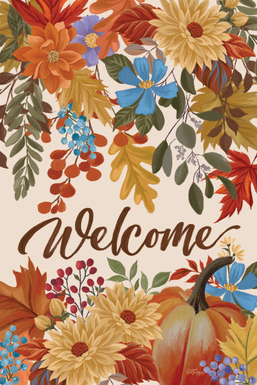Cat Thurman Designs CTD390 - CTD390 - Welcome Fall - 12x18  Fall foliage, seasonal flowers, pumpkin, welcome sign, autumn colors, harvest theme, decorative typography from Penny Lane