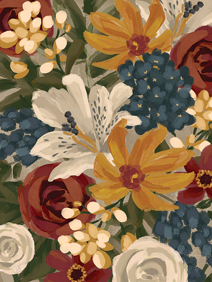 Cat Thurman Designs CTD394 - CTD394 - Spicy Bouquet - 12x16 vibrant floral bouquet, mixed flowers, colorful garden bloom, abstract leaves, expressive petals, rich colors, summer flowers, lively nature, diverse blossoms from Penny Lane