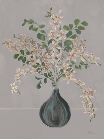 Cat Thurman Designs CTD395 - CTD395 - Spring Bouquet   - 12x16 white orchids, minimalist flower vase, grey background, elegant blossoms, modern still life, soft floral tones, botanical arrangement, floral home decor from Penny Lane
