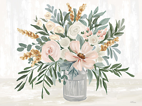 Cat Thurman Designs CTD404 - CTD404 - Farm Fresh Picks - 16x12 watercolor bouquet, pastel florals, pink ranunculus, white roses, green foliage, botanical art, hand-painted, floral vase, romantic decor from Penny Lane