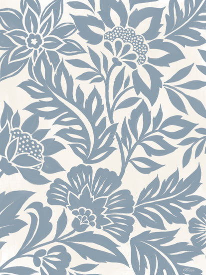 Cat Thurman Designs CTD411 - CTD411 - Blue Damask - 12x16 Blue floral botanical pattern, hand painted flowers, leafy vines, seamless wallpaper, chinoiserie inspired, soft blue, white background, decorative surface design, feminine floral from Penny Lane